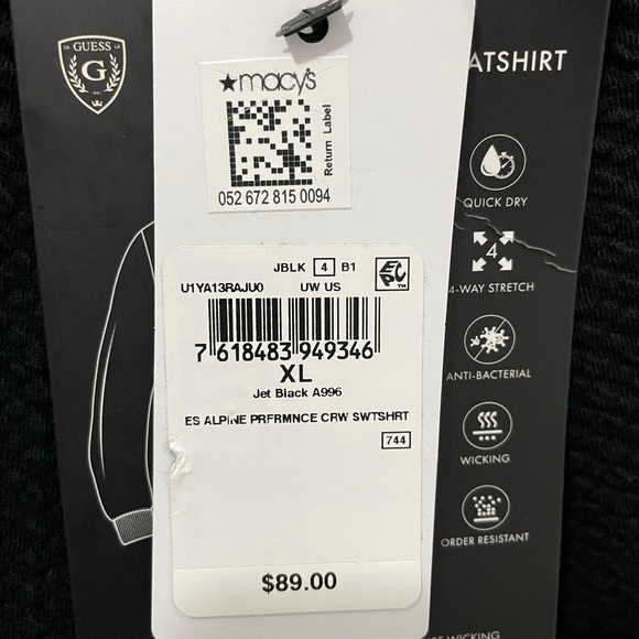 Guess, Alpine Performance Sweatshirt, Jet Black, XL, Men’s, Long Sleeve Crewneck - Picture 11 of 16